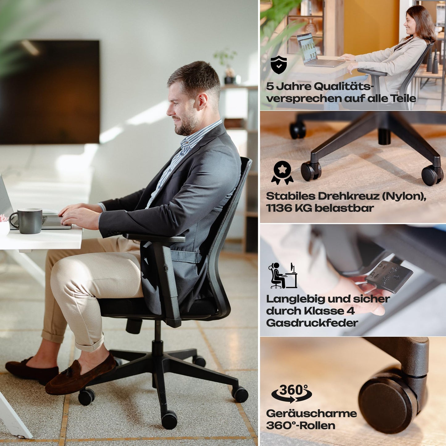 VALKENSTOL M2 – Ergonomischer Bürostuhl Testsieger | Verstellbare Armlehnen, Rückenfreundlich, Büro & Home Office