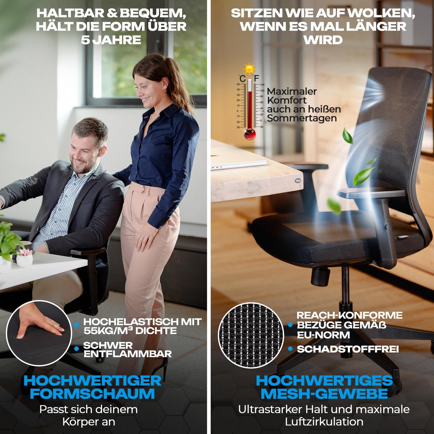 VALKENSTOL M2 – Ergonomischer Bürostuhl Testsieger | Verstellbare Armlehnen, Rückenfreundlich, Büro & Home Office