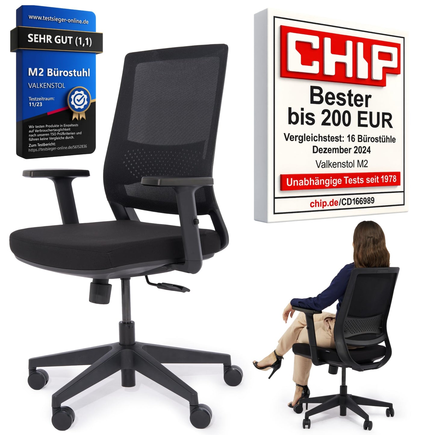 VALKENSTOL M2 – Ergonomischer Bürostuhl Testsieger | Verstellbare Armlehnen, Rückenfreundlich, Büro & Home Office