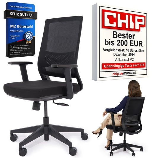 VALKENSTOL M2 – Ergonomischer Bürostuhl Testsieger | Verstellbare Armlehnen, Rückenfreundlich, Büro & Home Office