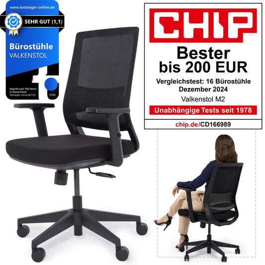 VALKENSTOL M2 – Ergonomischer Bürostuhl Testsieger | Verstellbare Armlehnen, Rückenfreundlich, Büro & Home Office